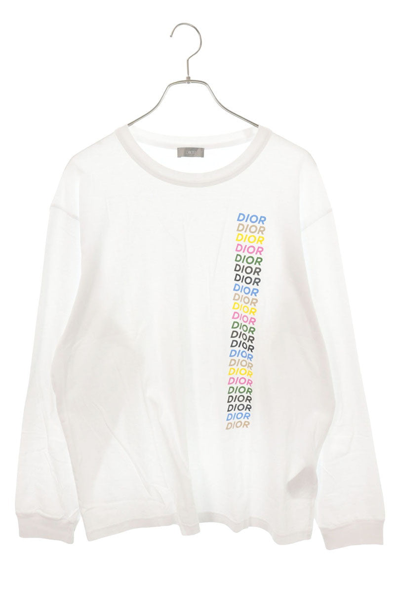 DIOR Multi-Color Logo Print Long Sleeve Tee White Size XL