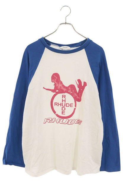 RHUDE Front Print Raglan Cotton Long T-Shirt Multi Size M