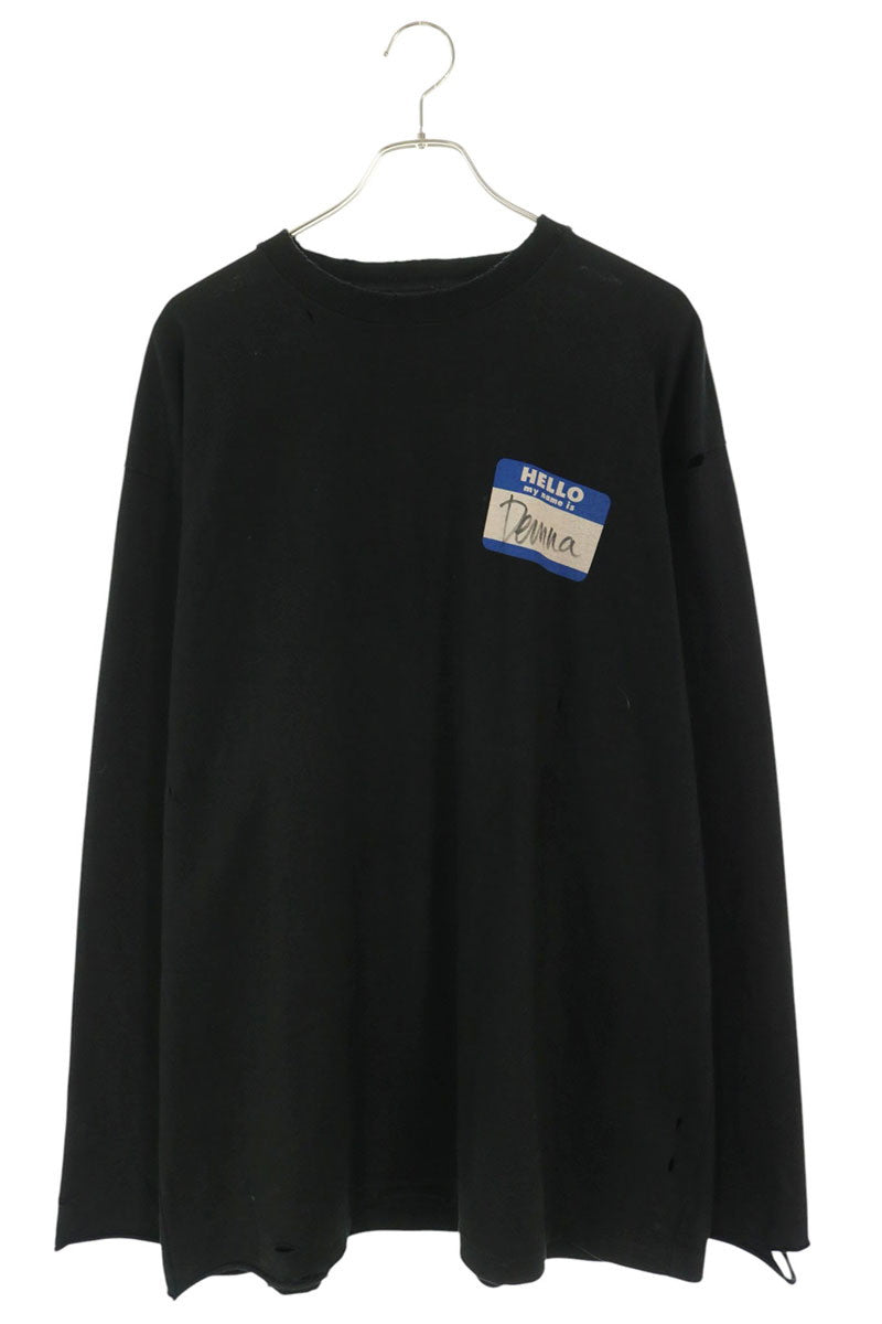 BALENCIAGA 651796 TJVN3 Tag Print Damaged Long Sleeve Black Size M