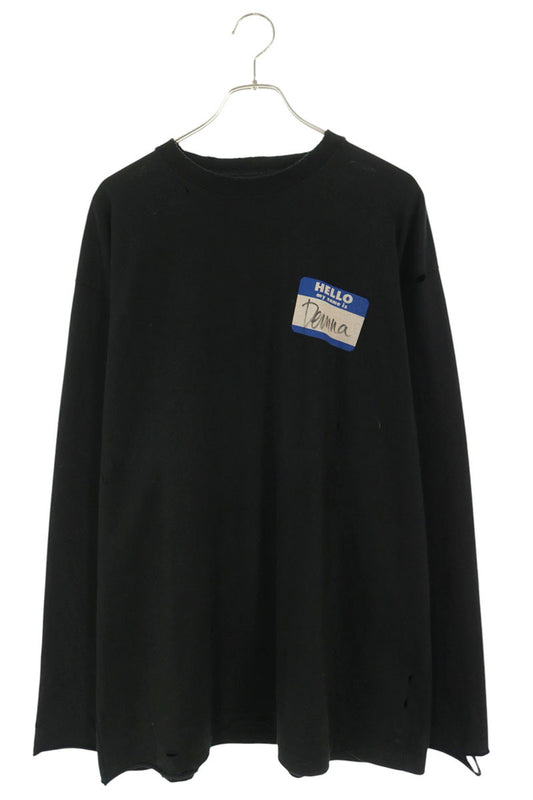 BALENCIAGA 651796 TJVN3 Tag Print Damaged Long Sleeve Black Size M