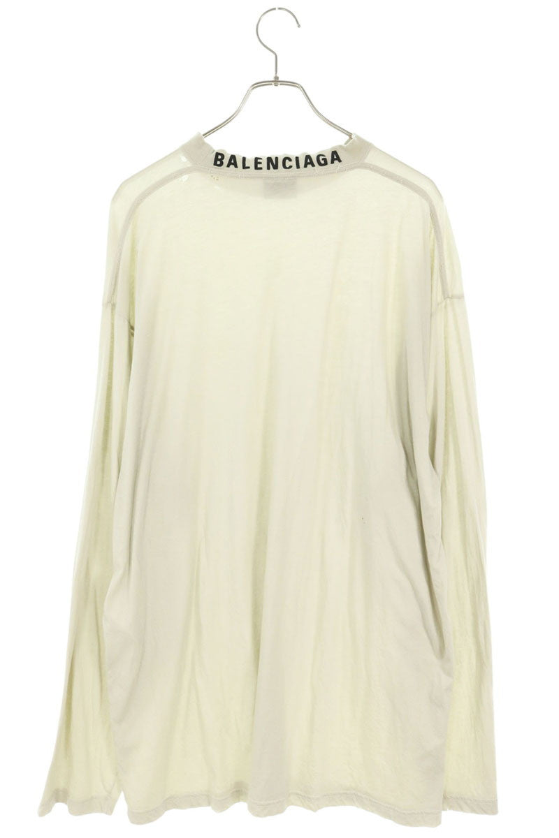 BALENCIAGA Cotton Neck Logo Damaged Long Sleeve T-Shirt Gray Size 2