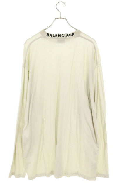 BALENCIAGA Cotton Neck Logo Damaged Long Sleeve T-Shirt Gray Size 2