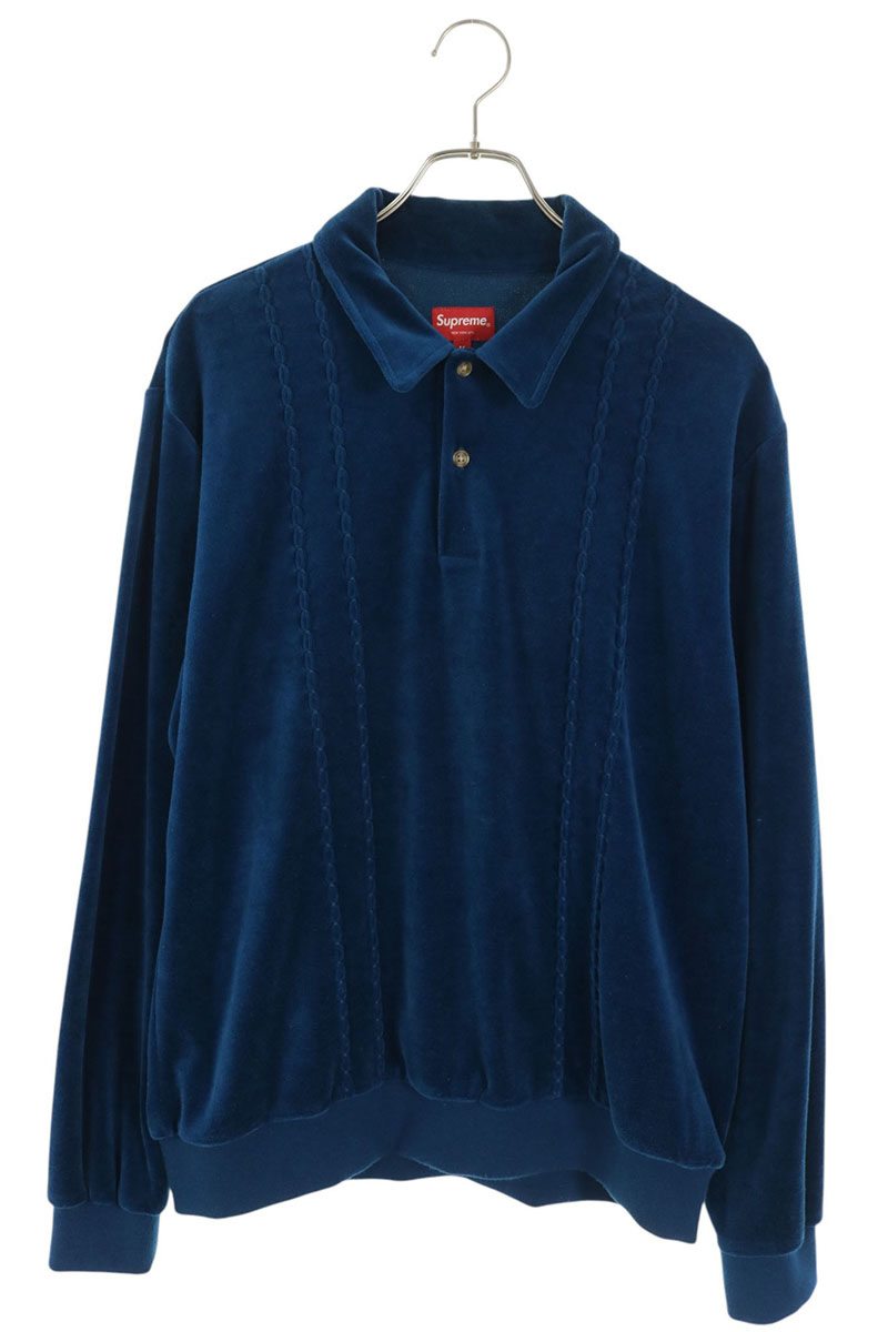 SUPREME Velour Long Sleeve Polo Blue Size M