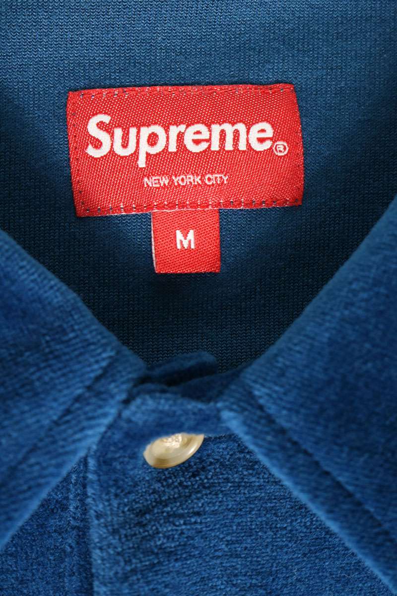 SUPREME Velour Long Sleeve Polo Blue Size M