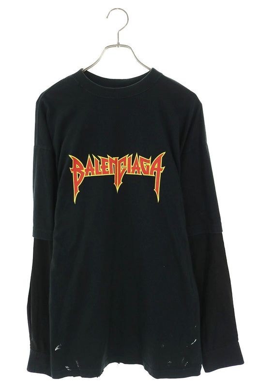 BALENCIAGA Metal Logo Layered Long Sleeve Black Shirt Size 2