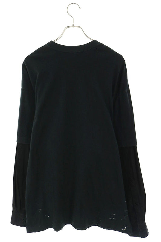 BALENCIAGA Metal Logo Layered Long Sleeve Black Shirt Size 2
