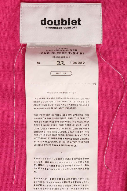 doublet 22AW Pink Off-Shoulder Cotton Sleeve T-Shirt Size M