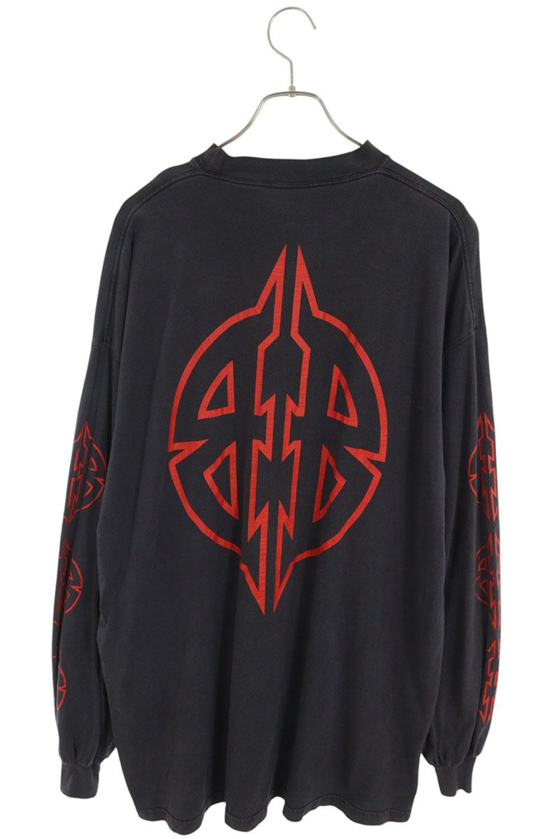 BALENCIAGA Metal Logo Print Cotton Long T-Shirt Black Size 2