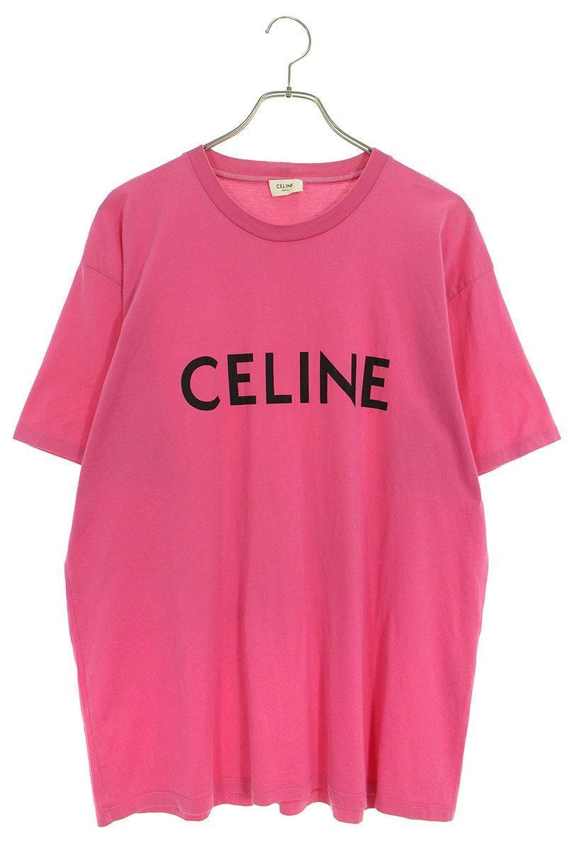 CELINE 21SS Loose Fit Logo Print T-Shirt Pink Size L