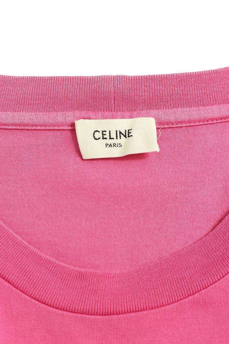 CELINE 21SS Loose Fit Logo Print T-Shirt Pink Size L