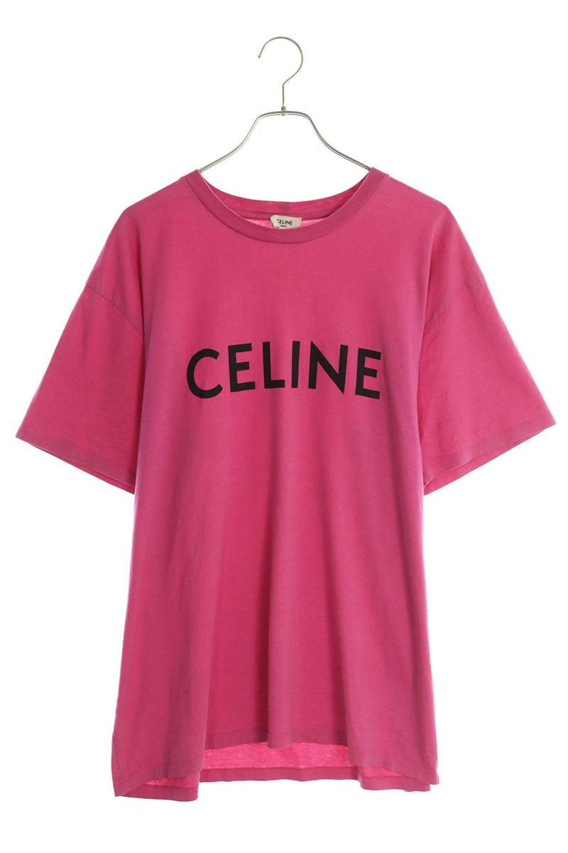 CELINE by Hedi Slimane Pink Logo Print Loose Fit Tee Size L