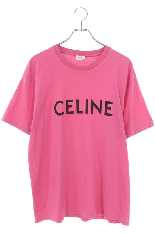 CELINE Pink Logo Print Loose Fit Cotton Tee Size M