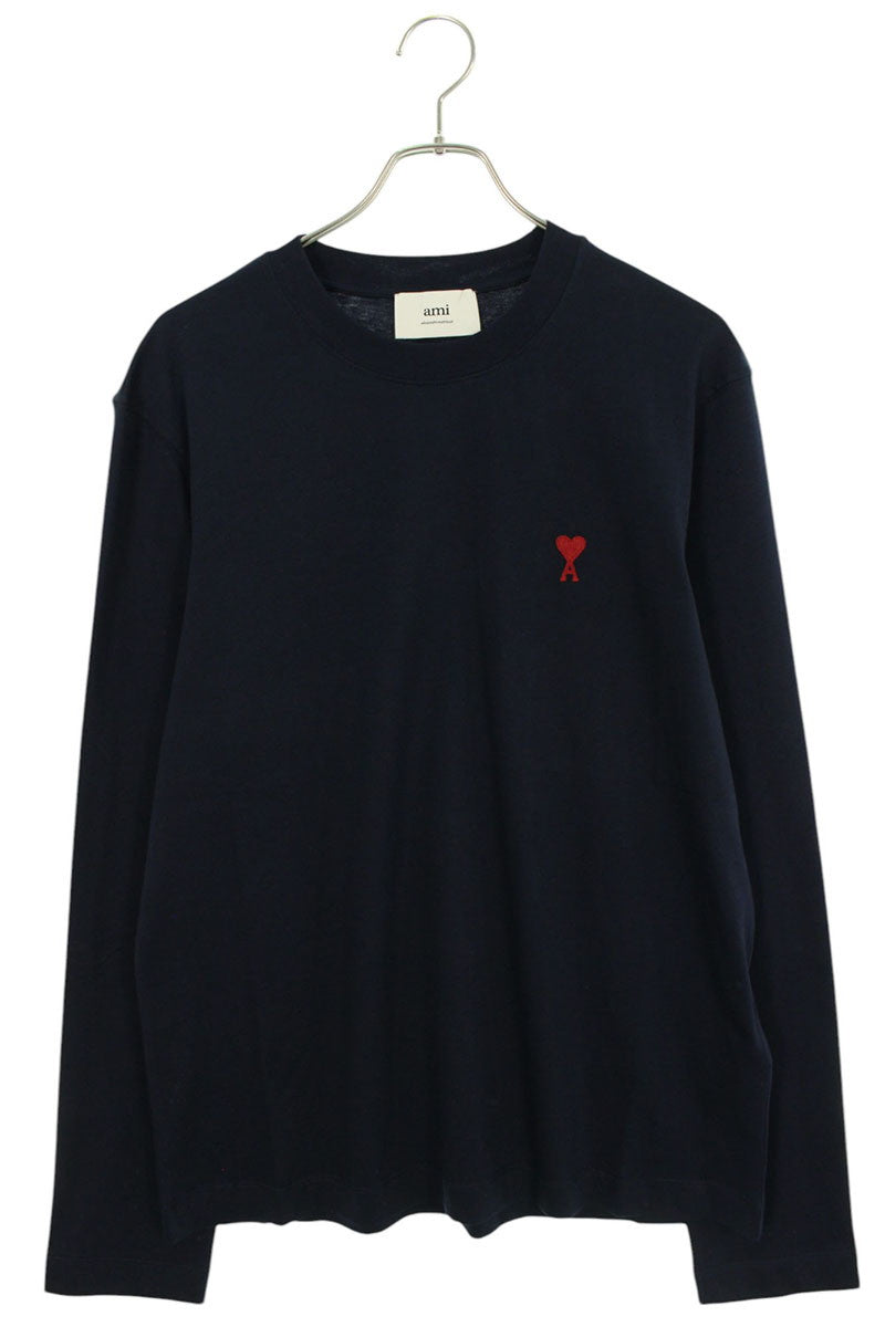 AMI 25SS Embroidered Long Sleeve T-Shirt Blue Size XXL