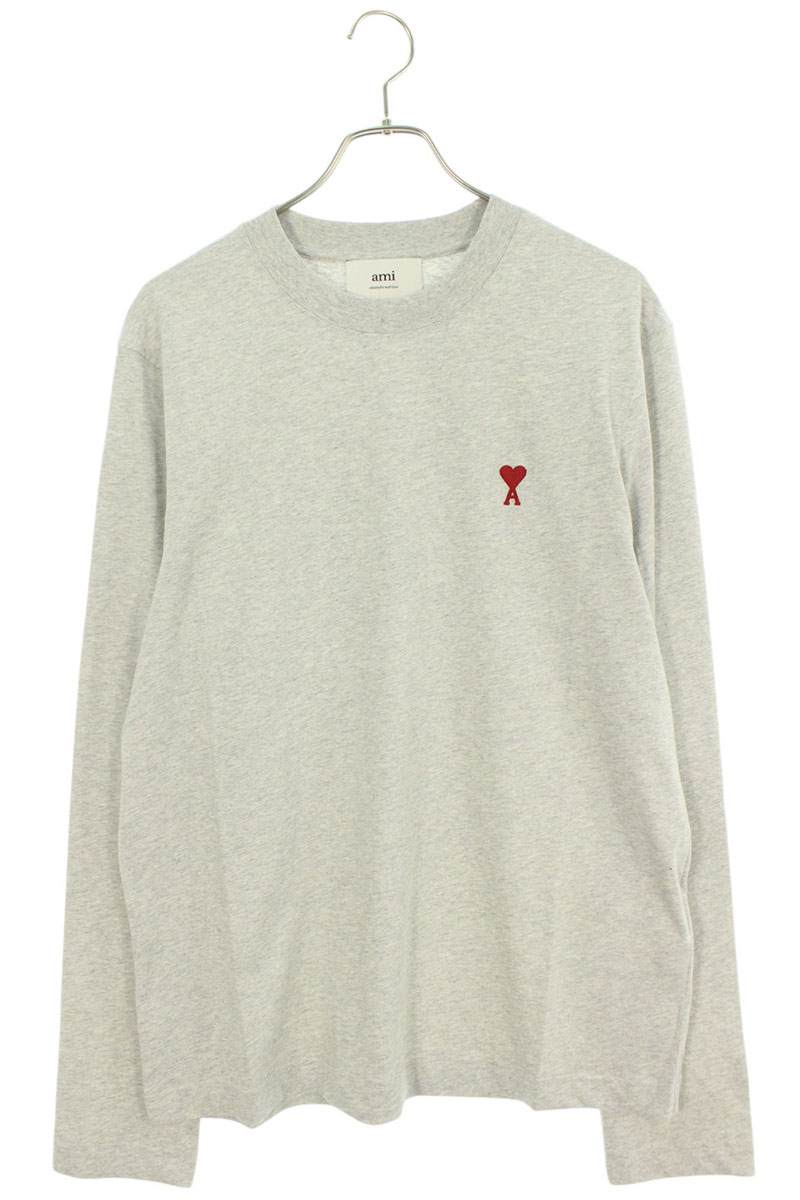 AMI 25SS Embroidered Long Sleeve T-Shirt Gray Size XL