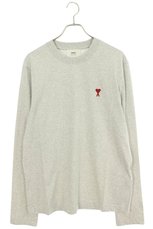 AMI 25SS Embroidered Long Sleeve T-Shirt Gray Size XL