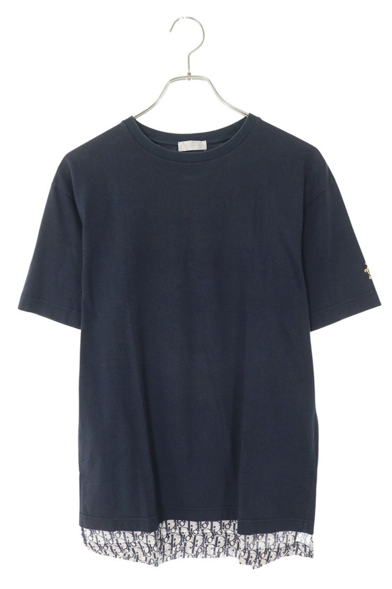 DIOR 19SS Oblique Layered T-Shirt Navy Cotton Silk Size XS