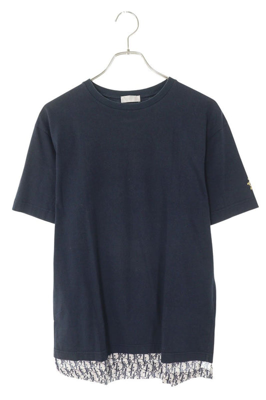 DIOR 19SS Oblique Layered T-Shirt Navy Cotton Silk Size XS