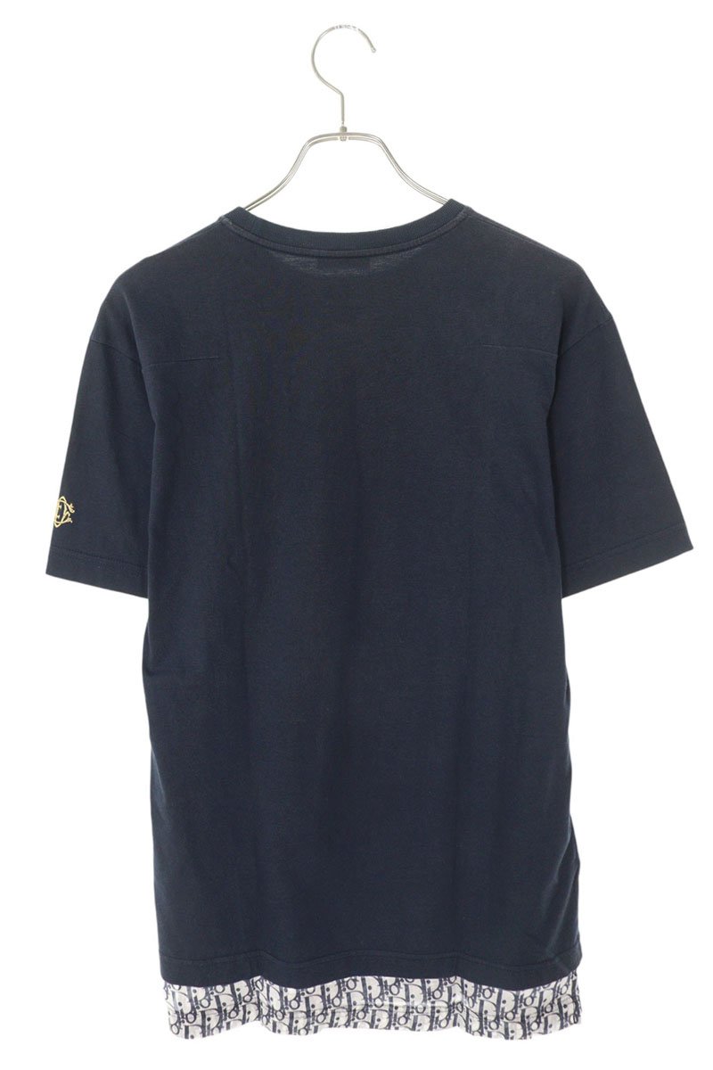 DIOR 19SS Oblique Layered T-Shirt Navy Cotton Silk Size XS