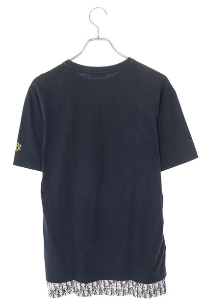 DIOR 19SS Oblique Layered T-Shirt Navy Cotton Silk Size XS