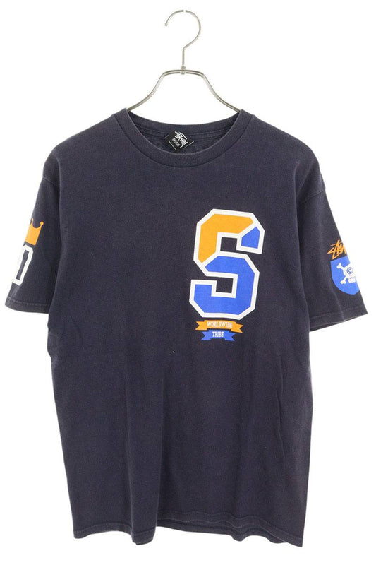 STUSSY Logo Print T-Shirt Dark Navy Size M