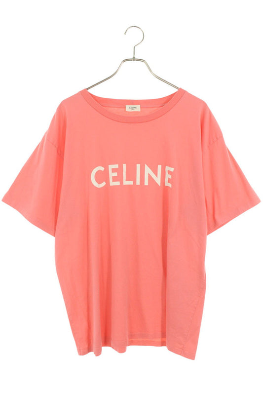 CELINE Logo Print Loose Fit Cotton Tee Pink Size XXL