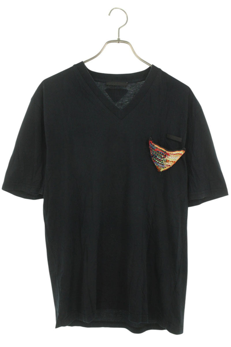 Prada Black Triangle Logo Embroidered Patch T-Shirt Size XL