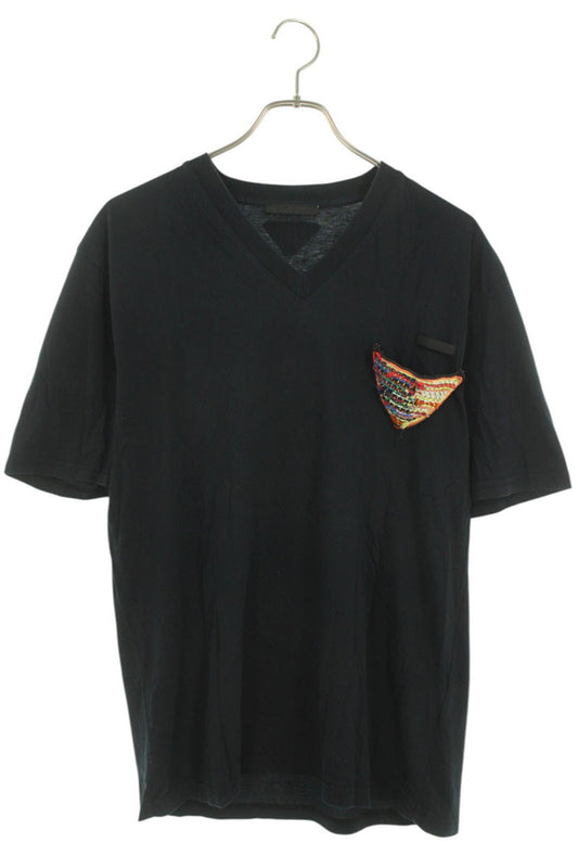 Prada Black Triangle Logo Embroidered Patch T-Shirt Size XL