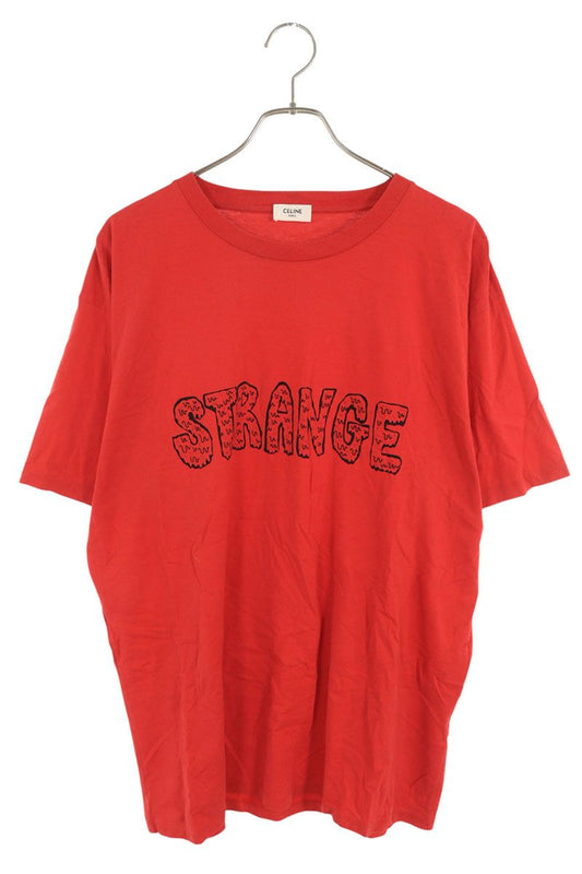 CELINE STRANGE Print Cotton Tee Red Size M
