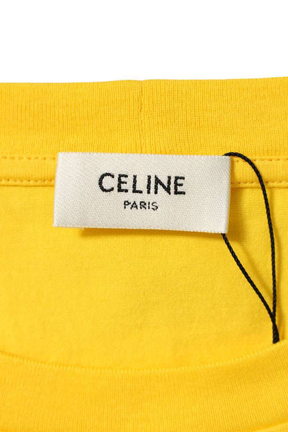CELINE Loose Fit Logo Print Cotton Tee Yellow Size L