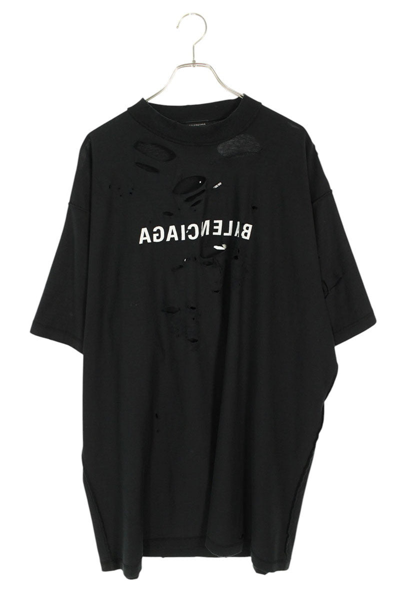 BALENCIAGA Logo Embroidered Destroyed Inside Out Tee Size M