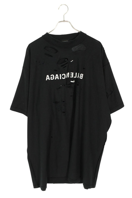 BALENCIAGA Logo Embroidered Destroyed Inside Out Tee Size M