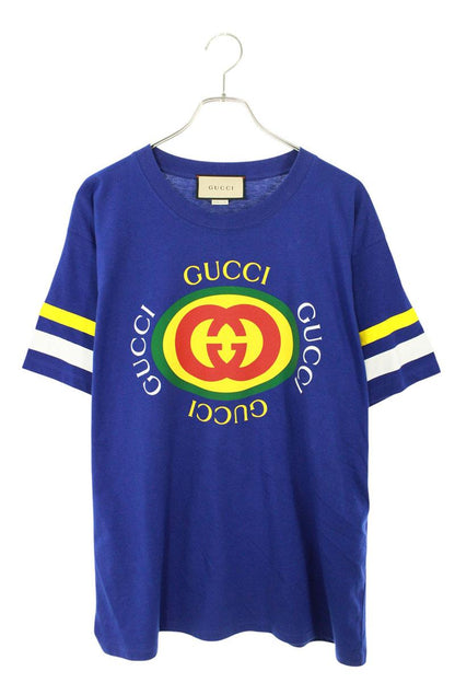 GUCCI XJFFU GG Logo Print T-shirt Blue Cotton Size S