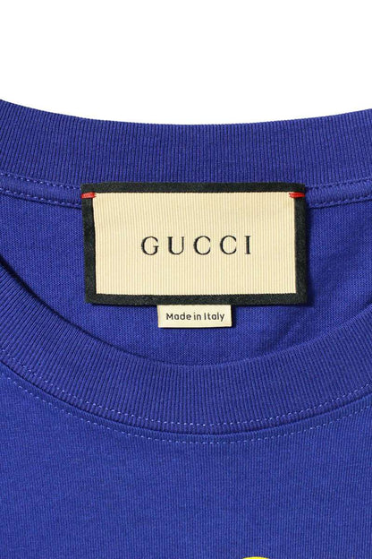 GUCCI XJFFU GG Logo Print T-shirt Blue Cotton Size S