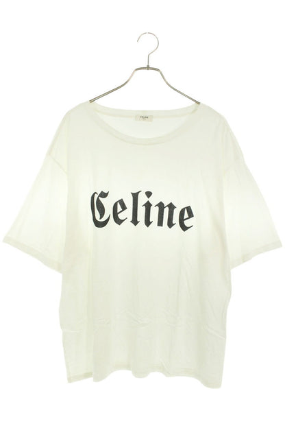 CELINE Gothic Logo Print T-shirt White Cotton Size XL
