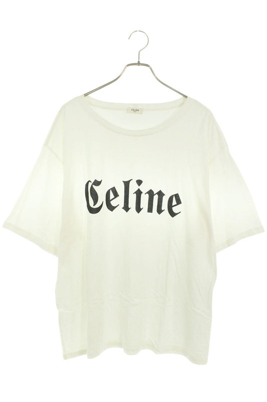 CELINE Gothic Logo Print T-shirt White Cotton Size XL