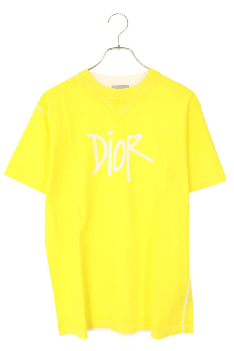 DIOR 20AW DIOR AND SHAWN Logo Print T-shirt Yellow Size XXS