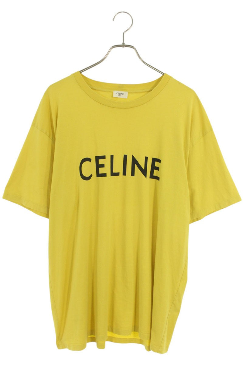 CELINE Logo Print Loose Fit T-shirt Yellow Cotton Size L