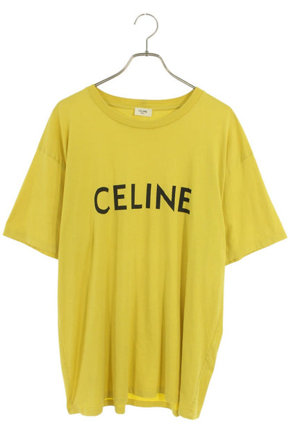 CELINE Logo Print Loose Fit T-shirt Yellow Cotton Size L