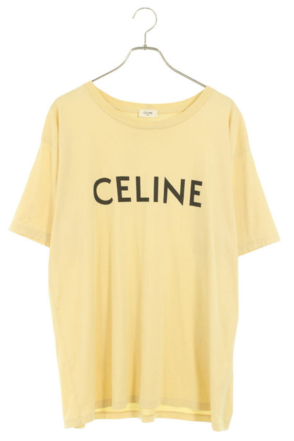 CELINE Loose Fit Logo Print T-shirt Yellow Cotton Size L