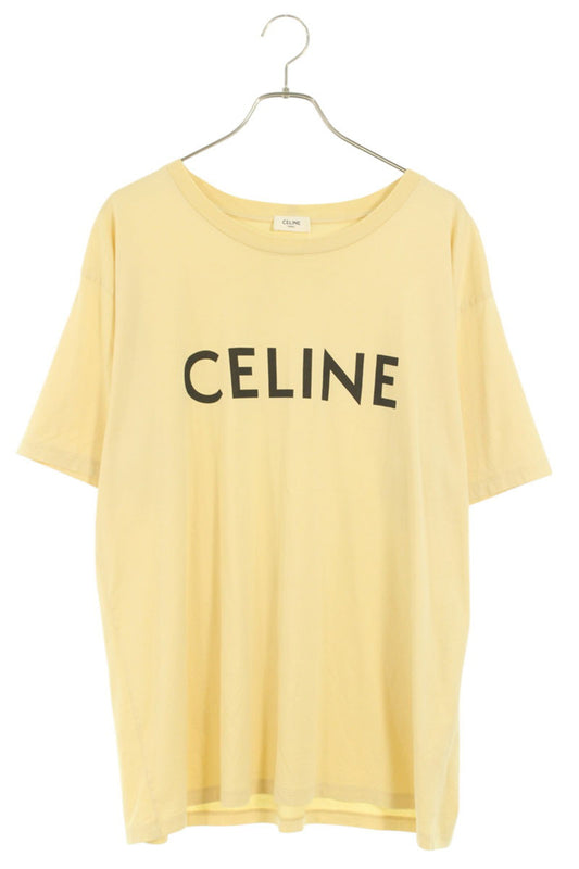 CELINE Loose Fit Logo Print T-shirt Yellow Cotton Size L