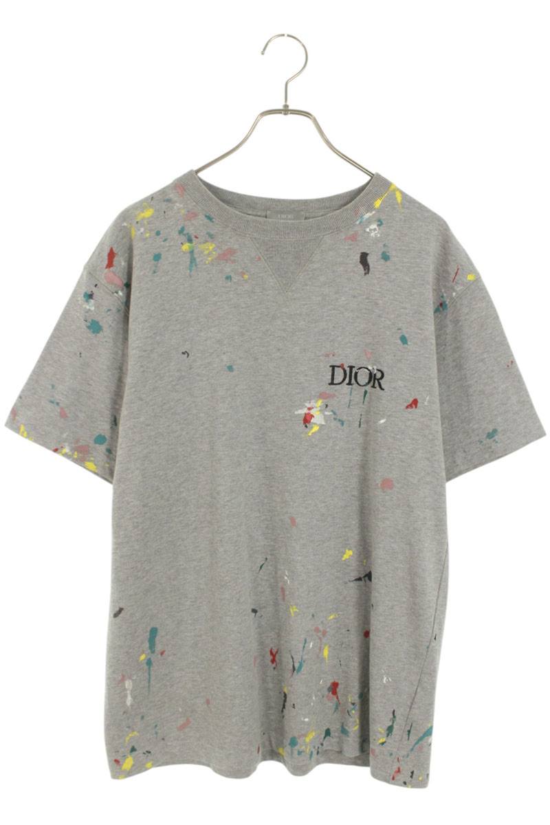 DIOR Gray Paint Print Logo Oversized T-Shirt Size M