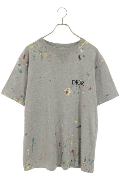 DIOR Gray Paint Print Logo Oversized T-Shirt Size M