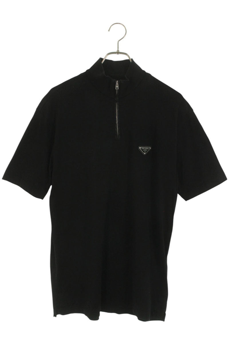 PRADA Triangle Logo Plate Zip T-Shirt Black Cotton Size M