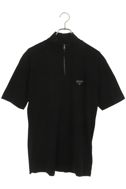 PRADA Triangle Logo Plate Zip T-Shirt Black Cotton Size M