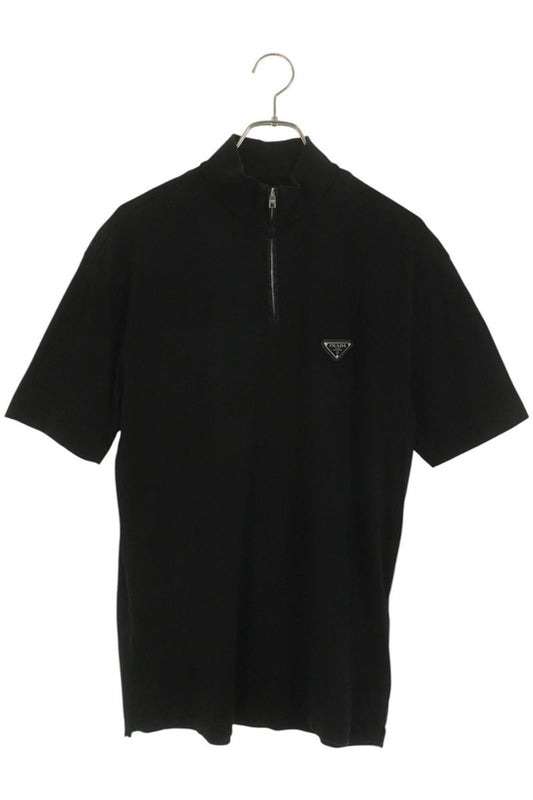 PRADA Triangle Logo Plate Zip T-Shirt Black Cotton Size M