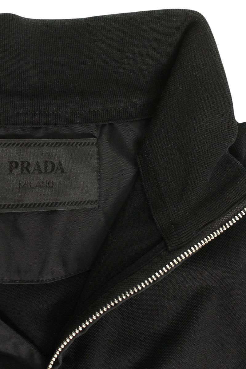 PRADA Triangle Logo Plate Zip T-Shirt Black Cotton Size M