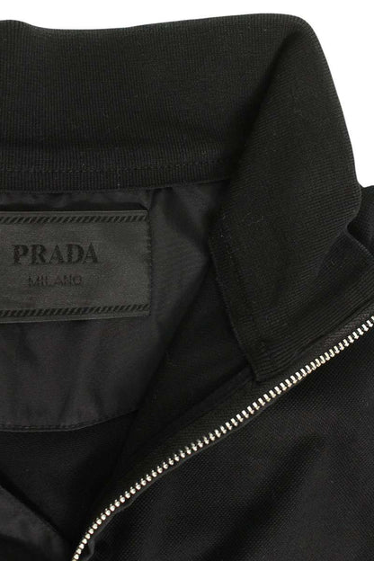 PRADA Triangle Logo Plate Zip T-Shirt Black Cotton Size M