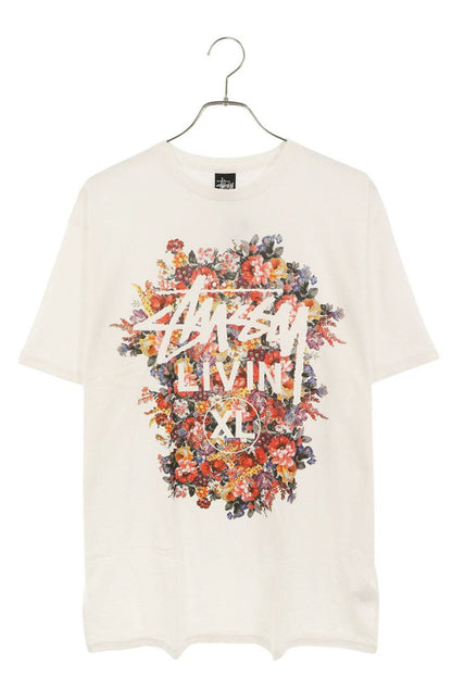 STUSSY Floral Print T-Shirt White Cotton Size XL