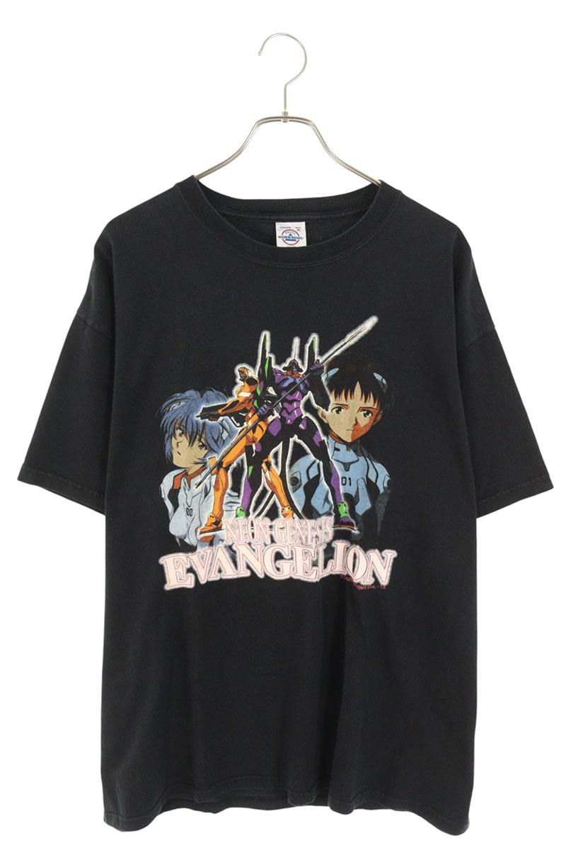 VINTAGE 90s EVANGELION Character Print T-Shirt Black Size XL