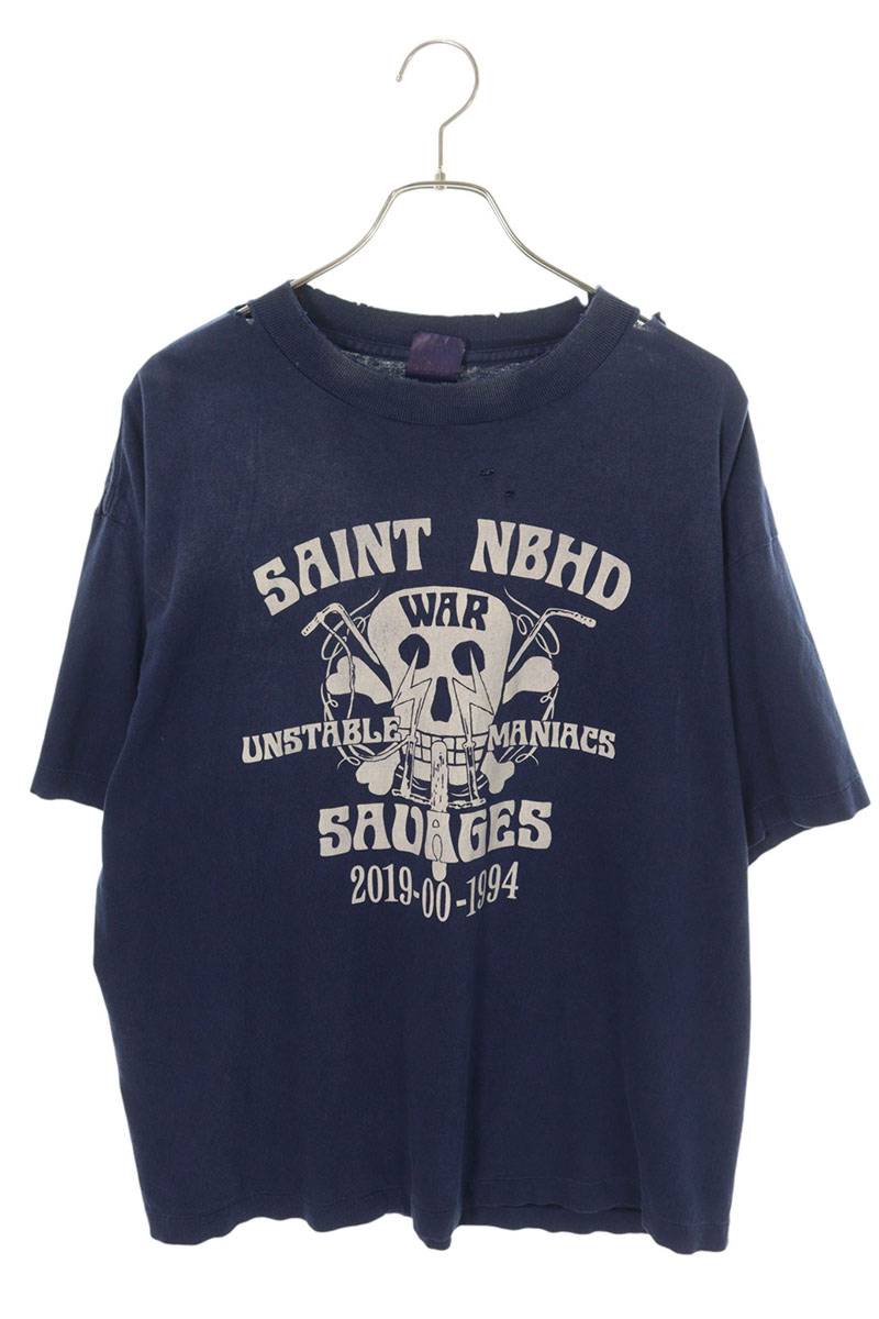 SAINT MICHAEL 25SS Skull Print Vintage Tee Blue Size L